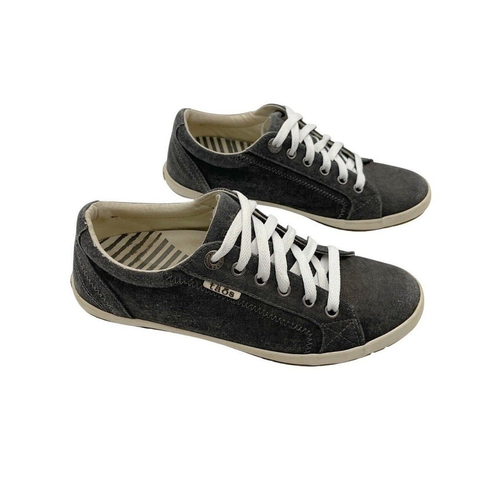 Taos Womens Gray Canvas Sneakers Sz 7.5 Comfort Walking Travel Low Top Shoes